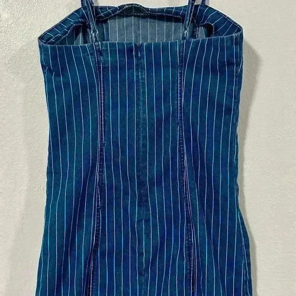 Forever 21 Blue Pinstripe Mini Dress Spaghetti Straps Square Neck sz S - Picture 4 of 4